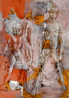 Untitled (Three Figures) 48x37 - Huge Works on Paper (not prints) - Donald Stuart Leslie Friend