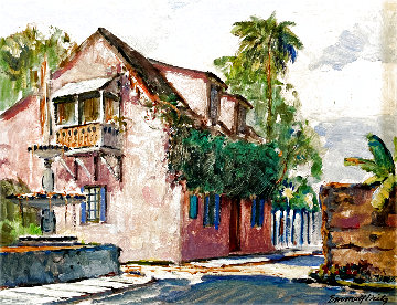 Untitled St Augustine Street Scene 1950 24x20 (Early) Original Painting - Emmett Fritz Untitled St Augustine Street Scene 1950 24x20 (Early) Original Painting - Emmett Fritz