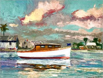 Title Unknown - Shrimp Boat on Water in Florida (Circa 1950 9x15 Framed Original Painting - Emmett Fritz Title Unknown - Shrimp Boat on Water in Florida (Circa 1950 9x15 Framed Original Painting - Emmett Fritz