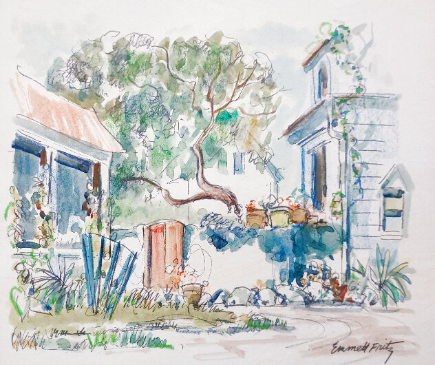 Untitled Tropical Street Scene  #2 Watercolor 15x18 - Florida Watercolor by Emmett Fritz