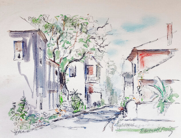 Untitled Tropical Street Scene #3 Watercolor 15x18 - Florida Watercolor by Emmett Fritz