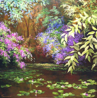 Wisteria Pond 2002 30x24 Original Painting - Art Fronckowiak Wisteria Pond 2002 30x24 Original Painting - Art Fronckowiak