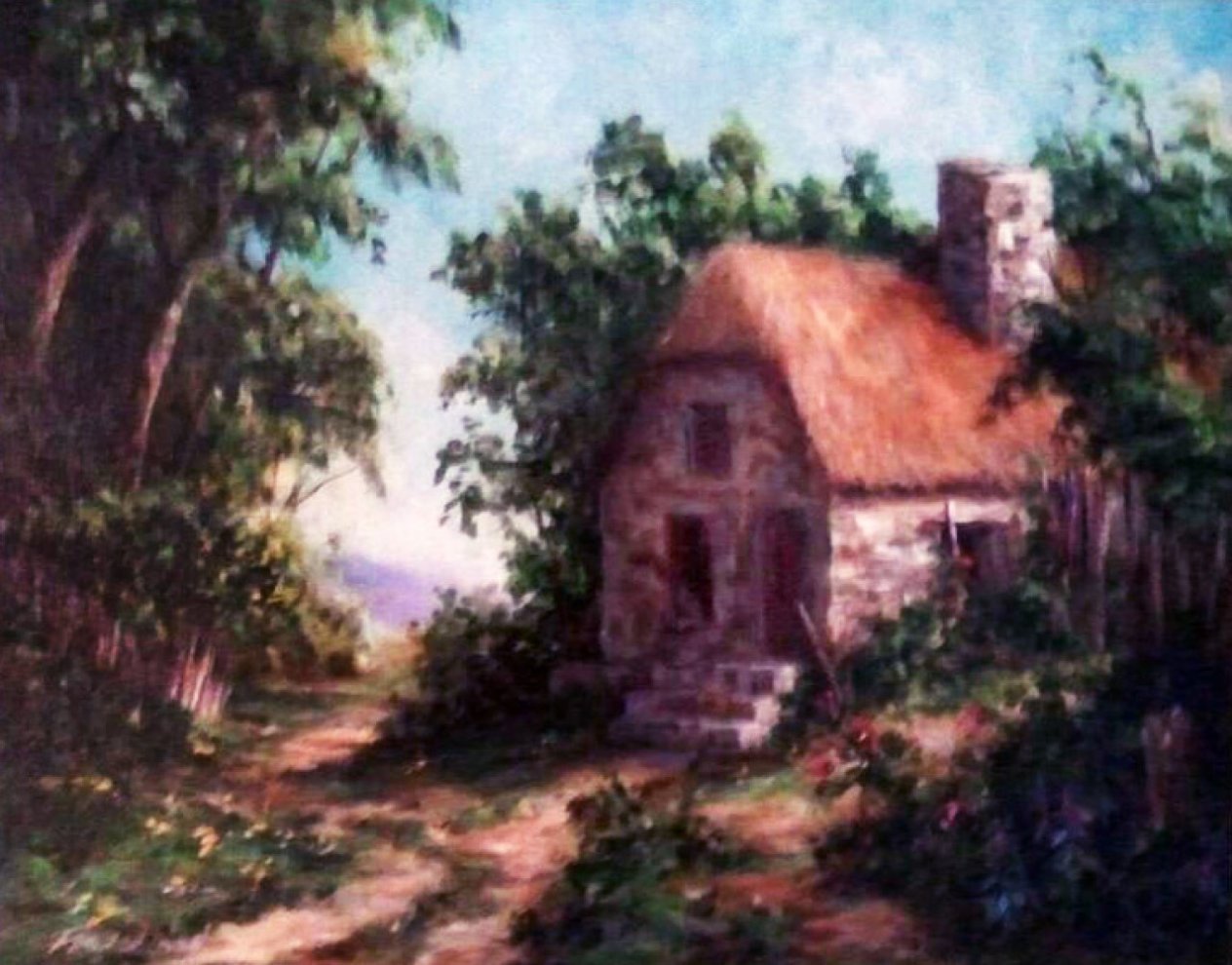 Old English Cottage 2007 Acrylic on Canvas 22x26 by Art Fronckowiak