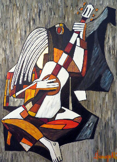 Untitled Musician 1973 49x36 Huge Original Painting - Luigi Fumagalli Untitled Musician 1973 49x36 Huge Original Painting - Luigi Fumagalli