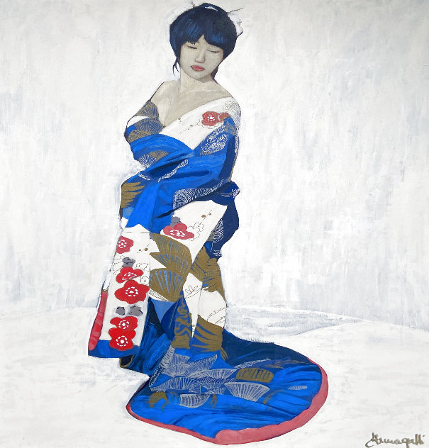 Norik Geisha 1970 45x35 - Huge Original Painting by Luigi Fumagalli
