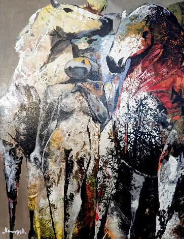 Untitled Equine Portrait 53x43 - Huge Original Painting - Luigi Fumagalli