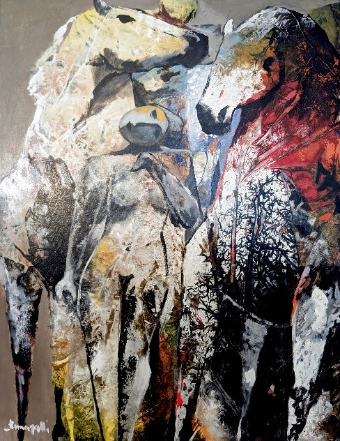 Untitled Equine Portrait 53x43 - Huge Original Painting by Luigi Fumagalli