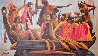 King Kamehameha And His Warriors Going to Battle 1976 48x84 Huge - Hawaii Original Painting by Luigi Fumagalli - 1