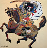 Samurai on Horse 1980 39x39 Huge Original Painting by Luigi Fumagalli - 0