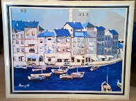Untitled Itallian Port 1980 36x46 Super Huge Original Painting by Luigi Fumagalli - 1 Untitled Itallian Port 1980 36x46 Super Huge Original Painting by Luigi Fumagalli - 1