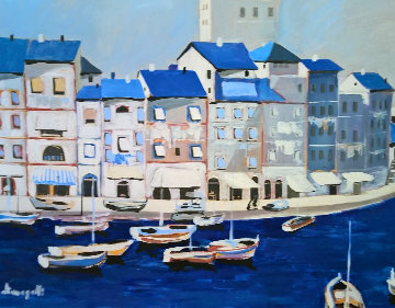 Untitled Itallian Port 1980 36x46 Super Huge Original Painting - Luigi Fumagalli Untitled Itallian Port 1980 36x46 Super Huge Original Painting - Luigi Fumagalli