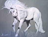 White Stallion 1980 39x38 Original Painting by Luigi Fumagalli - 0 White Stallion 1980 39x38 Original Painting by Luigi Fumagalli - 0