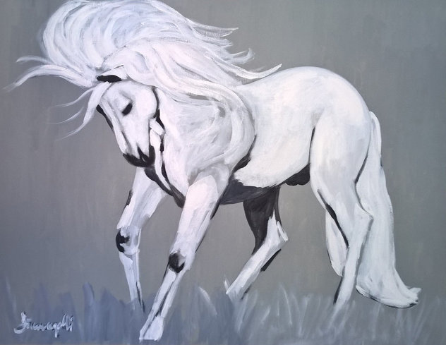 White Stallion 1980 39x38 Original Painting by Luigi Fumagalli