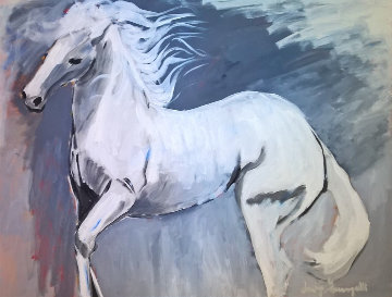 White Stallion 1980 37x47  Original Painting - Luigi Fumagalli