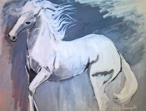 White Stallion 1980 37x47 Huge Original Painting - Luigi Fumagalli