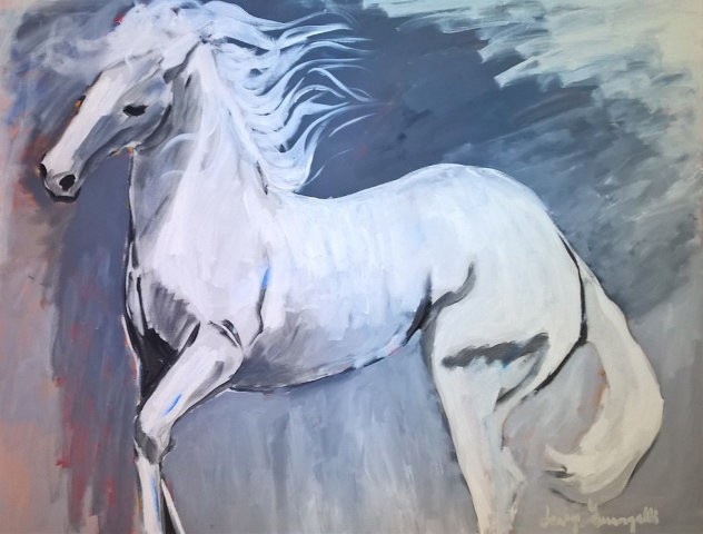 White Stallion 1980 37x47 Huge Original Painting by Luigi Fumagalli
