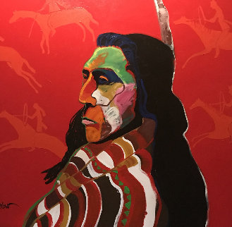 Tribal Indian 42x42 Huge Original Painting - Malcolm Furlow