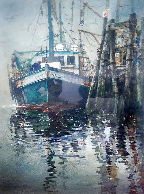 Cap'n Jim Watercolor 1980 50x36 - Huge Watercolor by John Gable