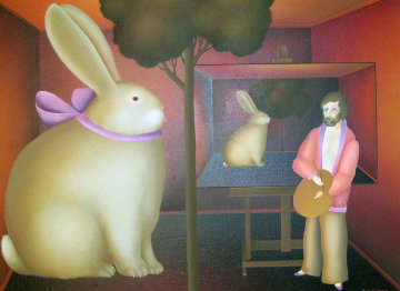 Untitled Self Portrait with Rabbit 30x40 Super Huge Original Painting - Igor Galanin Untitled Self Portrait with Rabbit 30x40 Super Huge Original Painting - Igor Galanin
