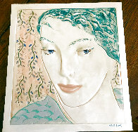 Blue-Haired Female Bust Tile 16 inches Sculpture by Frank Gallo - 1