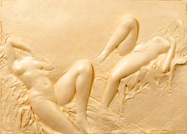 Two Reclining Female Nudes Paper Sculpture 1984 42 in - Huge Sculpture by Frank Gallo