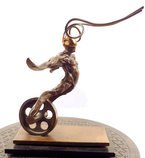 Wheel Man Unique Bronze Sculpture 1992 9 in Sculpture - Theodore Gall