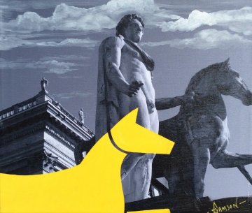 Yellow Horse Italian Series 2014 16x19 Original Painting - Stephen Gamson