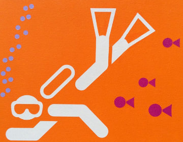Orange Diver 13x16 2009 Original Painting - Stephen Gamson Orange Diver 13x16 2009 Original Painting - Stephen Gamson