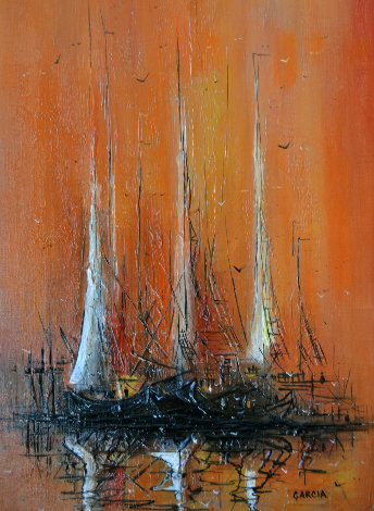 Untitled Sailboats 1976 44x32 Original Painting - Danny Garcia