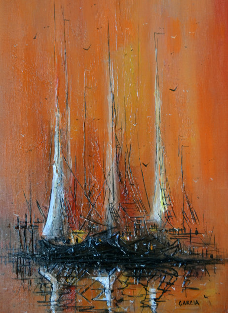 Untitled Sailboats 1976 44x32 Original Painting by Danny Garcia