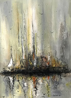 Untitled Sailboat Painting 1974 30x24 Original Painting - Danny Garcia