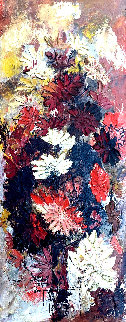 Untitled Floral Still Life 1966 27x13 Original Painting - Danny Garcia