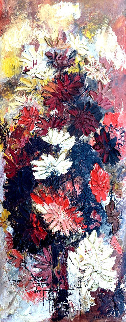 Untitled Floral Still Life 1966 27x13 Original Painting by Danny Garcia