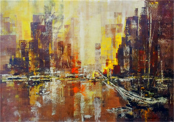 Untitled Cityscape 1963 24x36 Original Painting - Danny Garcia Untitled Cityscape 1963 24x36 Original Painting - Danny Garcia