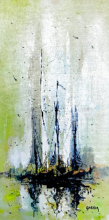 Untitled Seascape 1968 30x18 Original Painting - Danny Garcia Untitled Seascape 1968 30x18 Original Painting - Danny Garcia