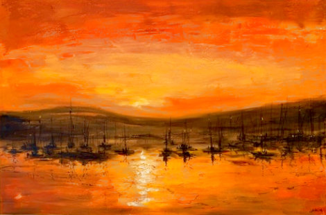 Sunrise, Monterey Bay 1960s 30x42- California - Huge Original Painting - Danny Garcia