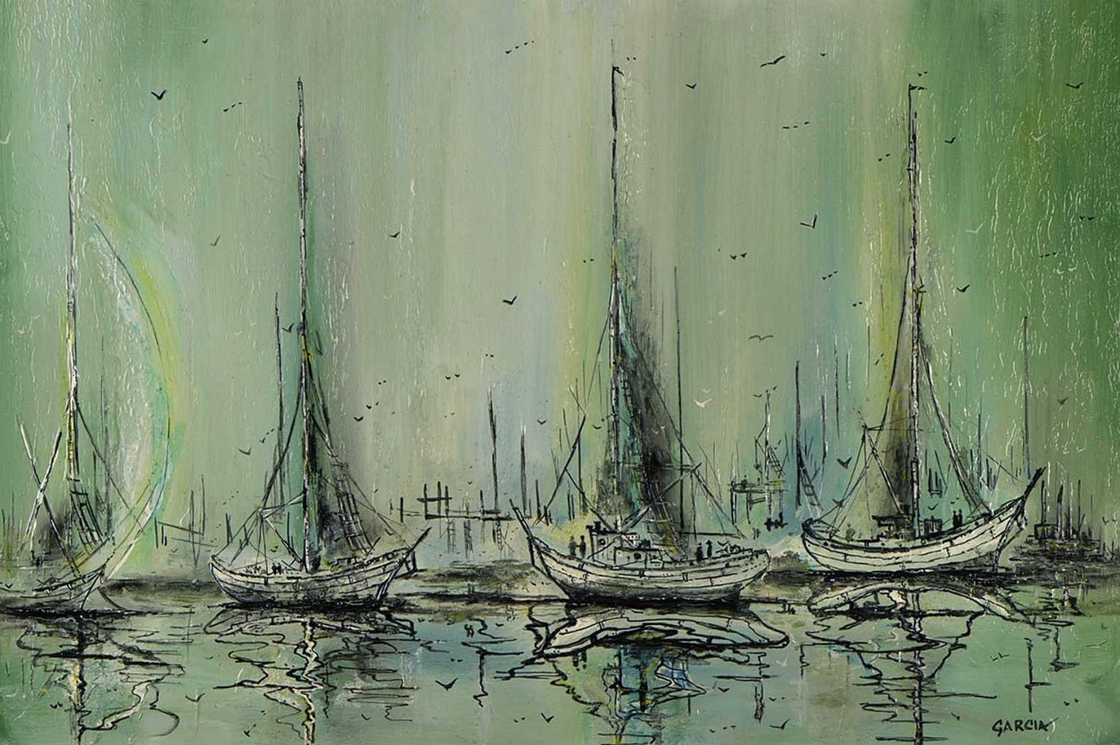 Untitled Sailboats 1983 Acrylic On Canvas 24x36 By Danny Garcia   Danny Garcia Untitled Sailboats 1983 25x37 