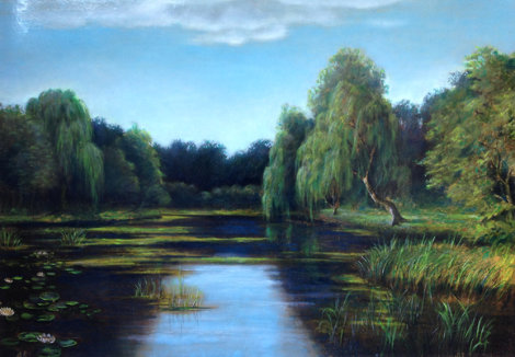Untitled Landscape  (Pond) 25x35 Original Painting - Reid Gardner