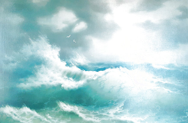 Untitled Seascape 31x43 Huge Original Painting - Eugene Garin