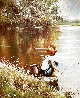 Boy Fishing in Pond 28x24 Original Painting by Eugene Garin - 0