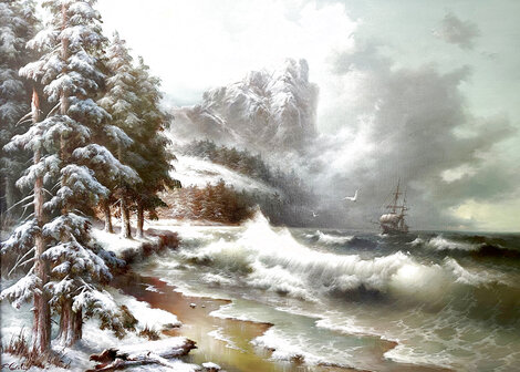Untitled Winter Seascape 35x45 Oil on Canvas - Huge Original Painting - Eugene Garin