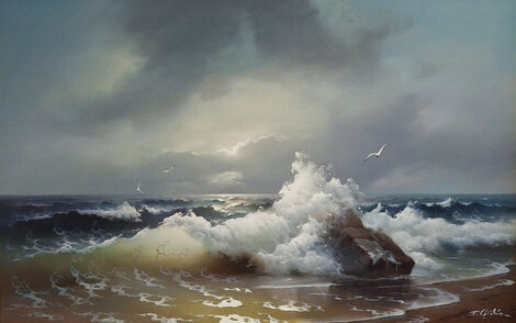 Wild Old Sea 1972 32x44 Oil on Canvas - Huge Original Painting - Eugene Garin