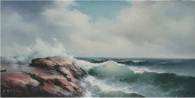Untitled Seascape 1966 24x48 (Early) Original Painting by Eugene Garin Untitled Seascape 1966 24x48 (Early) Original Painting by Eugene Garin