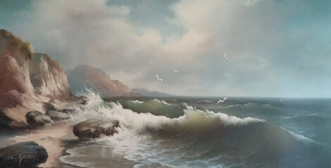 Untitled Seascape 1960 52x29 Oil on Canvas - Huge Original Painting - Eugene Garin