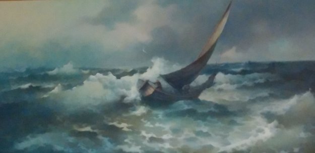 Sailors Plight 1971 24x48 Original Painting by Eugene Garin Sailors Plight 1971 24x48 Original Painting by Eugene Garin