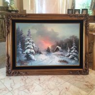 Cabin in the Snow 1970 46x34 Huge Original Painting by Eugene Garin - 1 Cabin in the Snow 1970 46x34 Huge Original Painting by Eugene Garin - 1