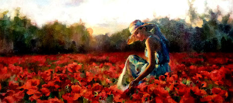 In the Red Sea of Flowers Original Painting - Michael and Inessa Garmash