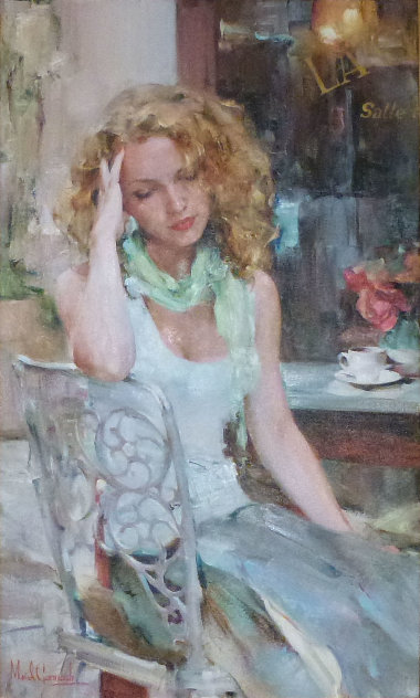 Green Scarf 41x29  Huge Original Painting by Michael and Inessa Garmash