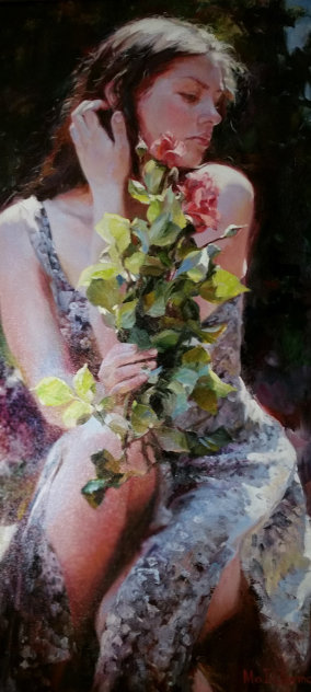 Thoughts and Roses 26x43 Original Painting by Michael and Inessa Garmash