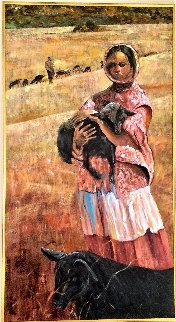 Goat Girl 1996 48x24 Super Huge Original Painting - Gaylord Soli (Gaylord) Goat Girl 1996 48x24 Super Huge Original Painting - Gaylord Soli (Gaylord)